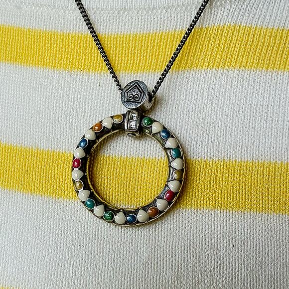 Brighton 18" Delicate Silver Chain Necklace w/Multicolor Circle Pendant - Picture 4 of 12